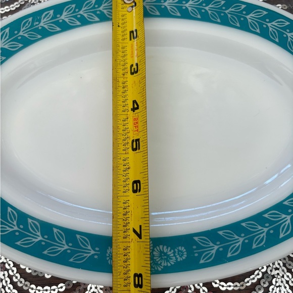 Vintage Anchor Hocking Teal and White Oval Platter - Picture 8 of 9